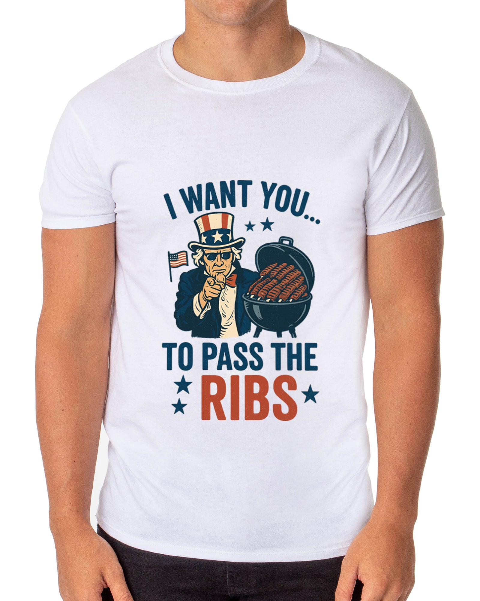Uncle Sam T-Shirt Men's I Want You To Pass The Ribs Adult Patriotic Tee