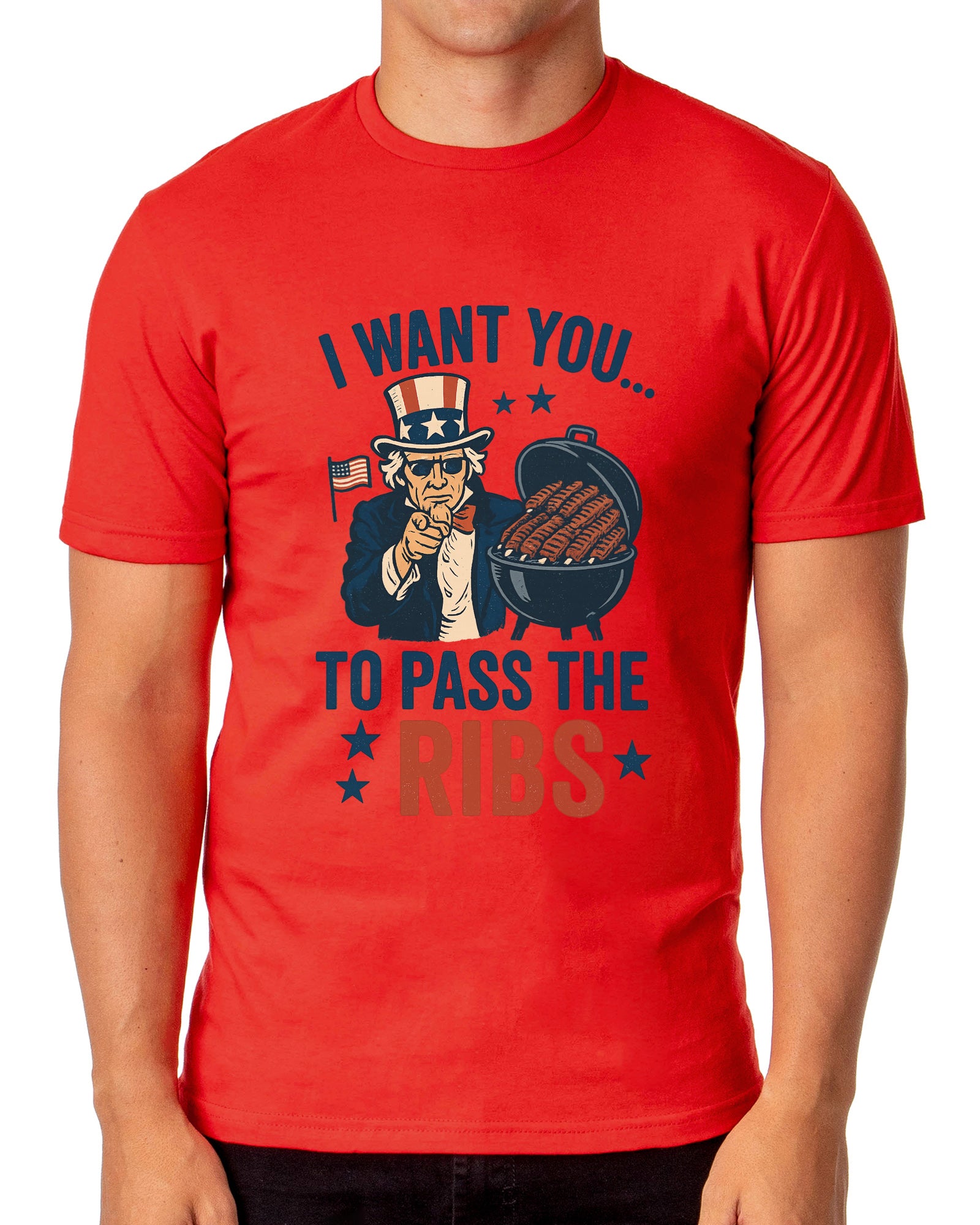 Uncle Sam T-Shirt Men's I Want You To Pass The Ribs Adult Patriotic Tee