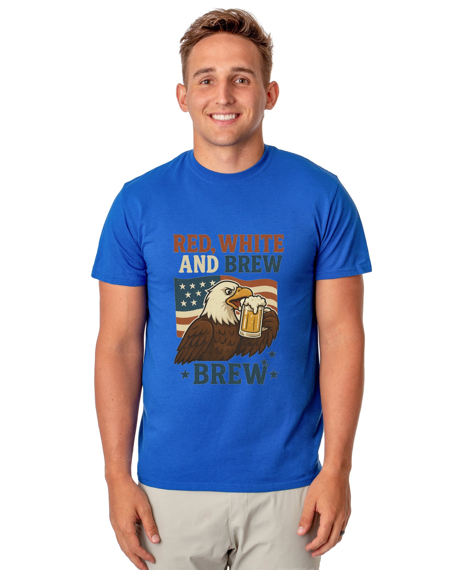 Men's Red White and Brew 4th of July America Adult T-Shirt