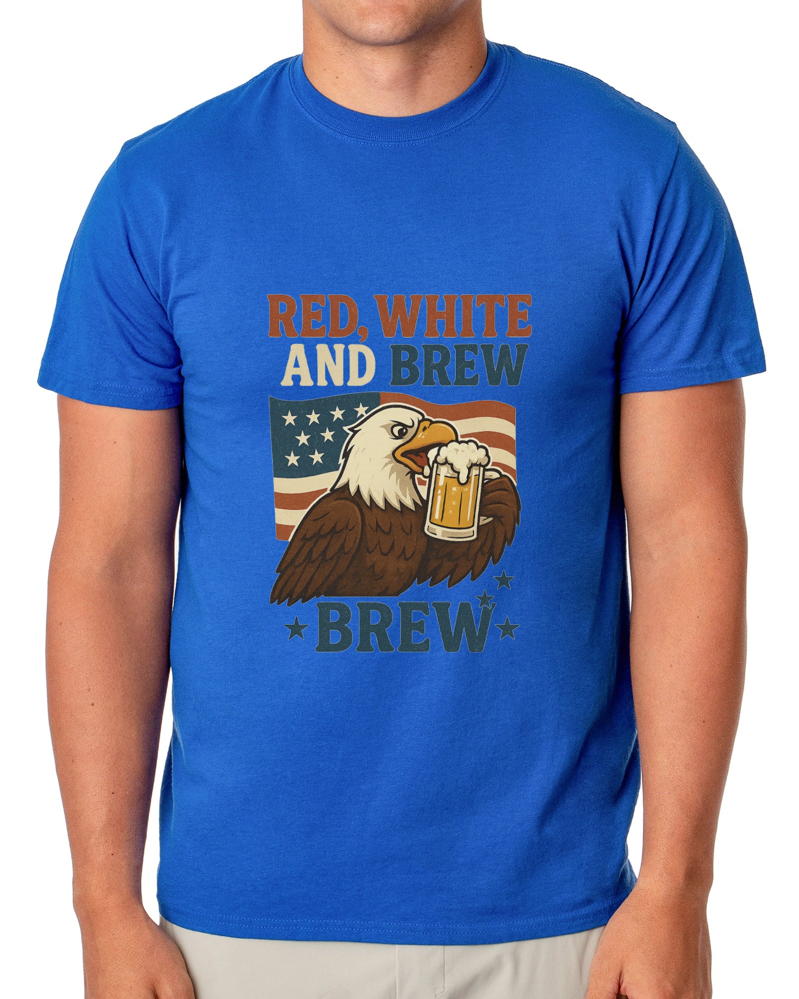 Men's Red White and Brew 4th of July America Adult T-Shirt