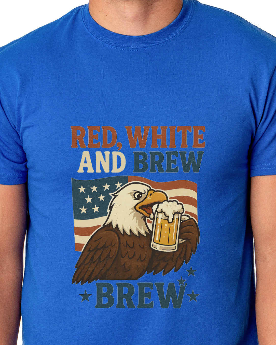 Men's Red White and Brew 4th of July America Adult T-Shirt