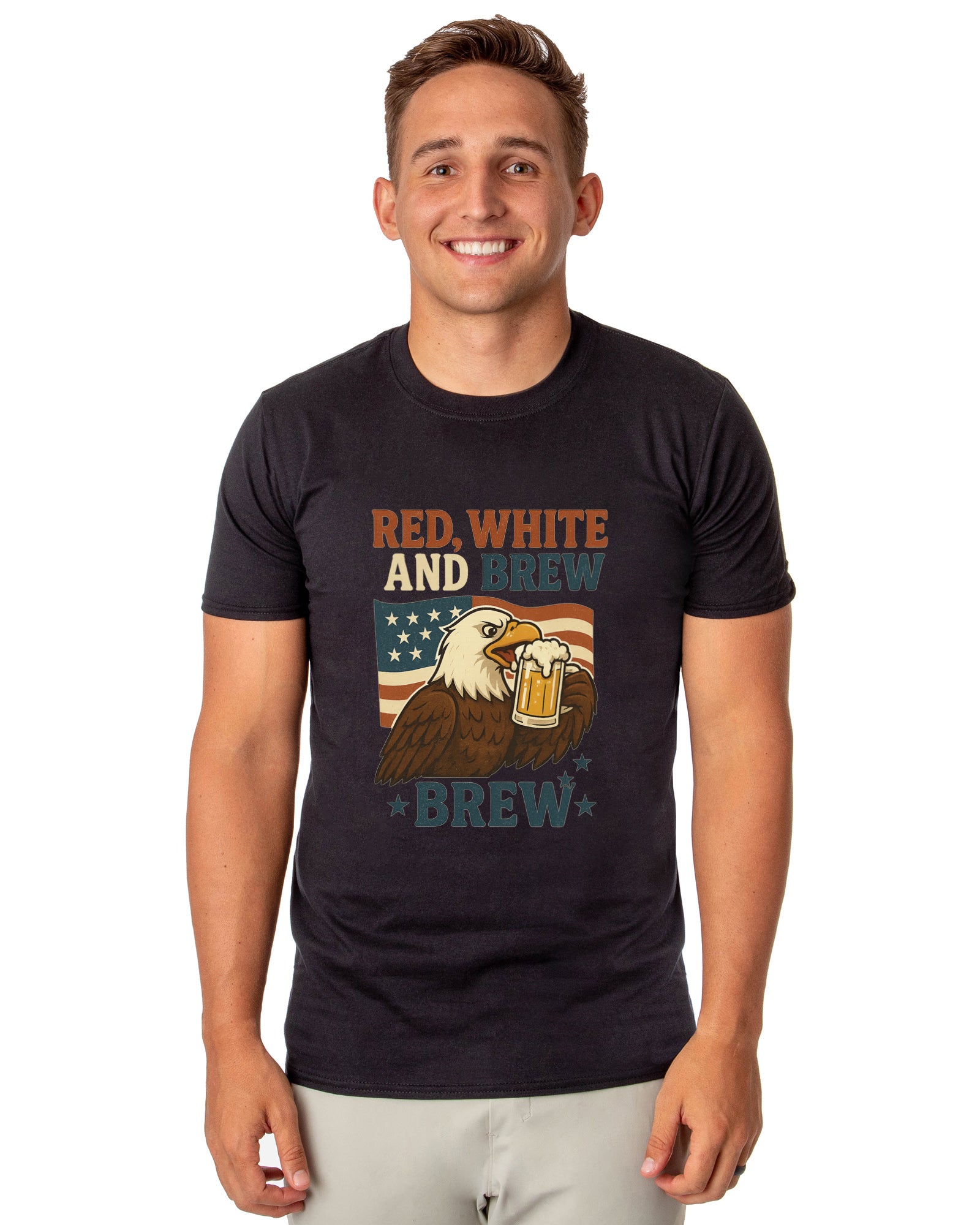Men's Red White and Brew 4th of July America Adult T-Shirt