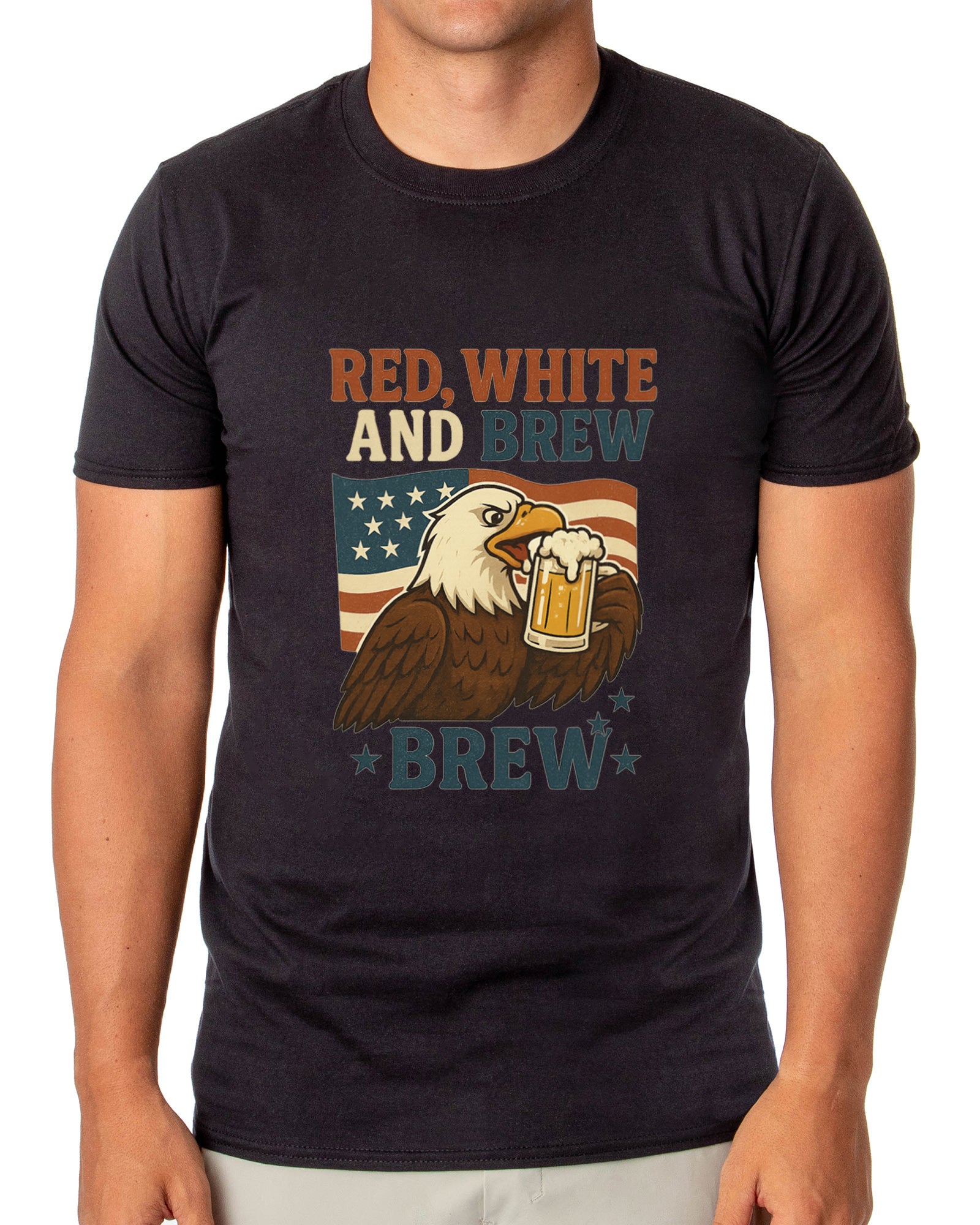 Men's Red White and Brew 4th of July America Adult T-Shirt