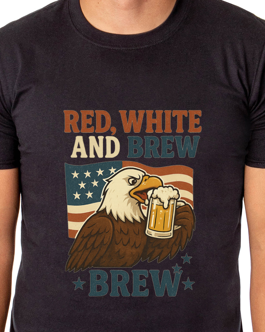 Men's Red White and Brew 4th of July America Adult T-Shirt