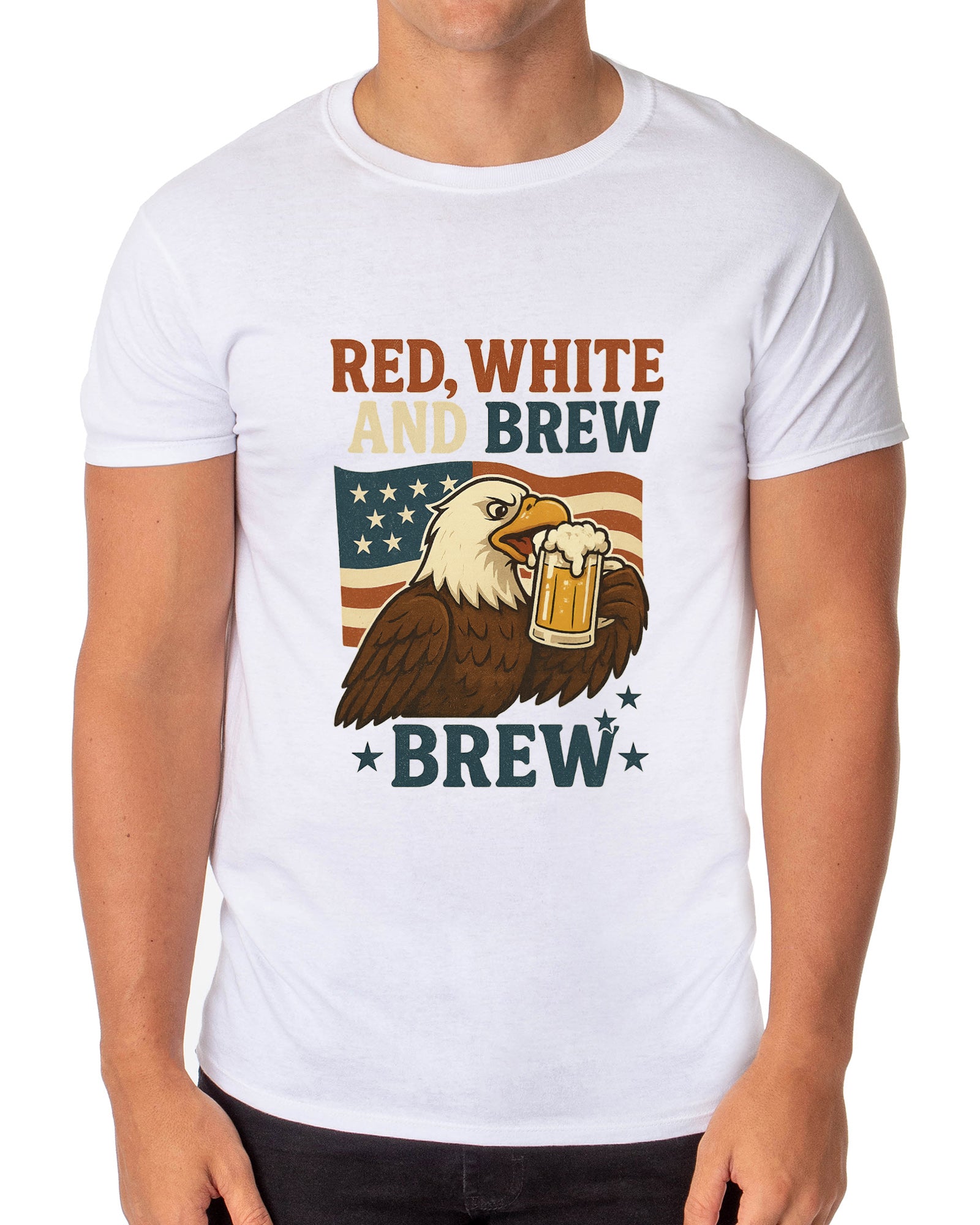 Men's Red White and Brew 4th of July America Adult T-Shirt
