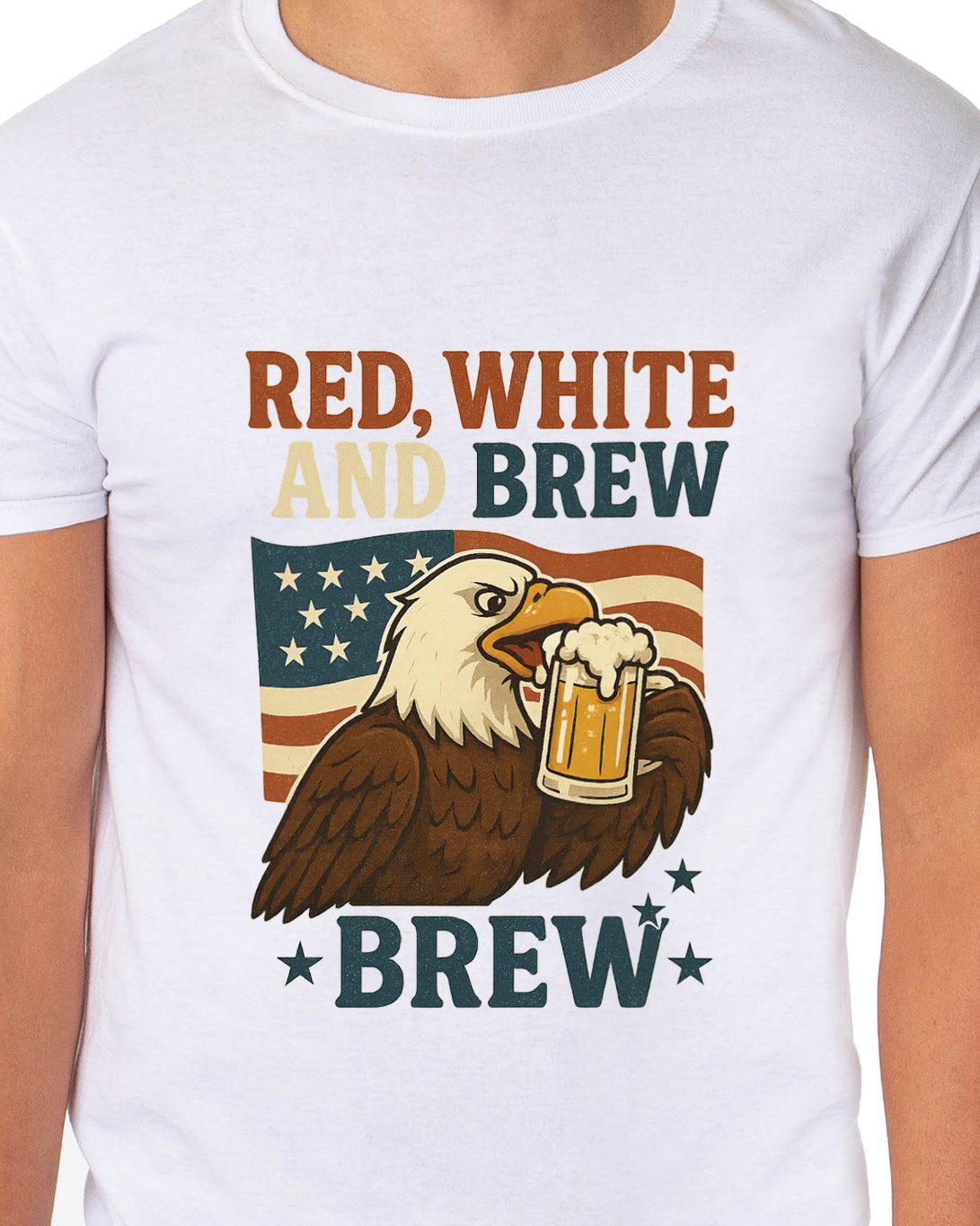 Men's Red White and Brew 4th of July America Adult T-Shirt