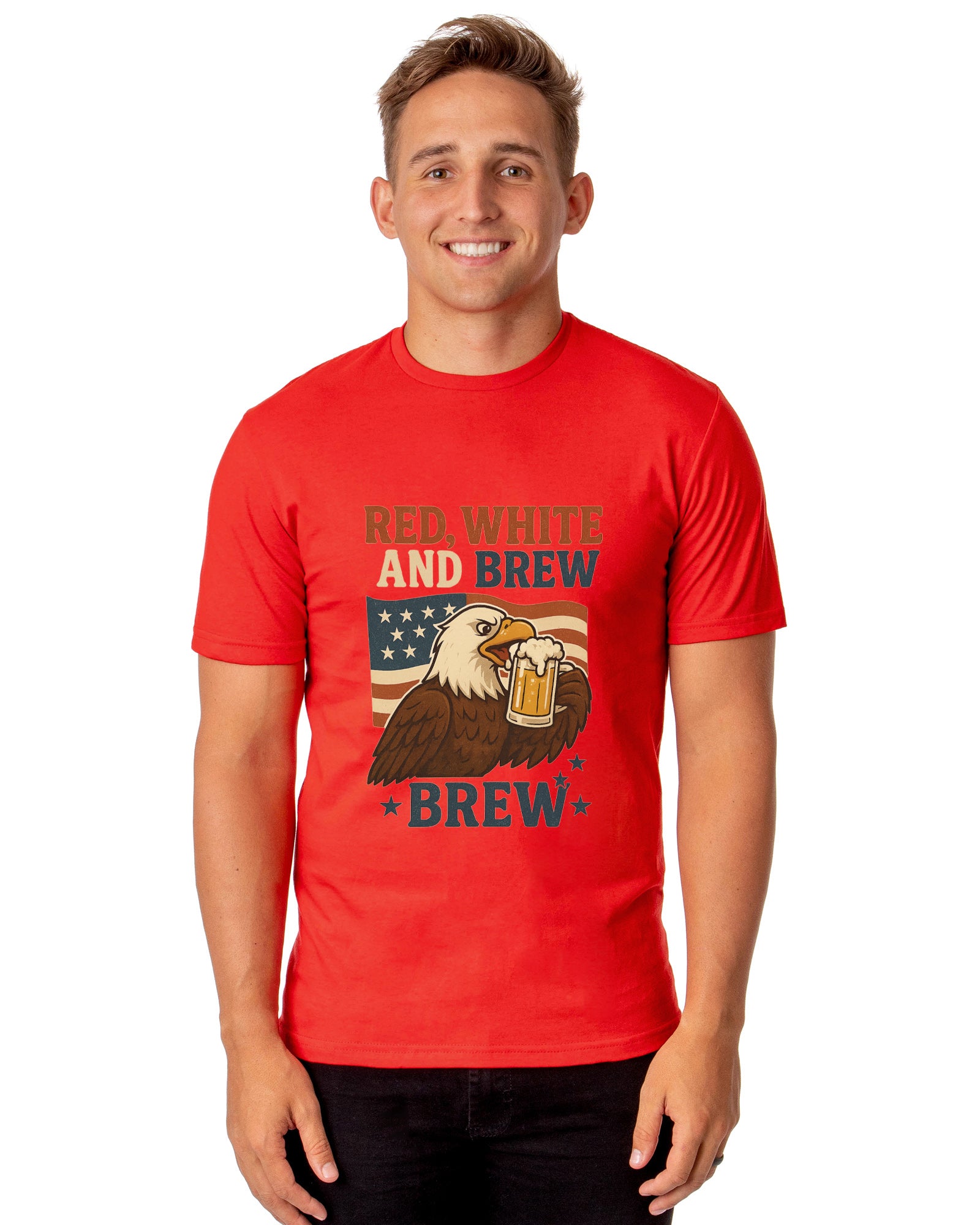 Men's Red White and Brew 4th of July America Adult T-Shirt