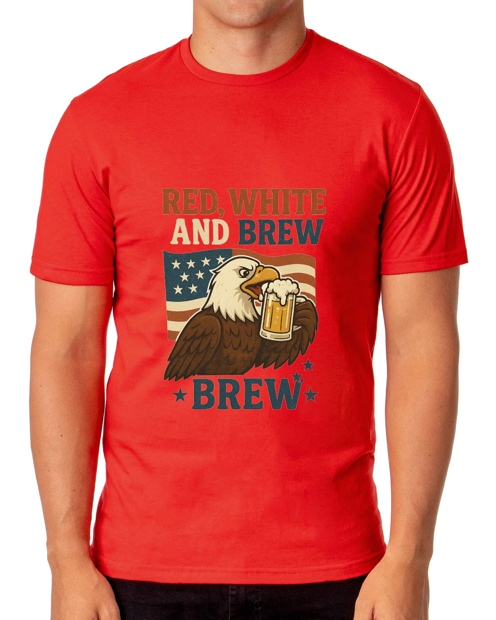 Men's Red White and Brew 4th of July America Adult T-Shirt