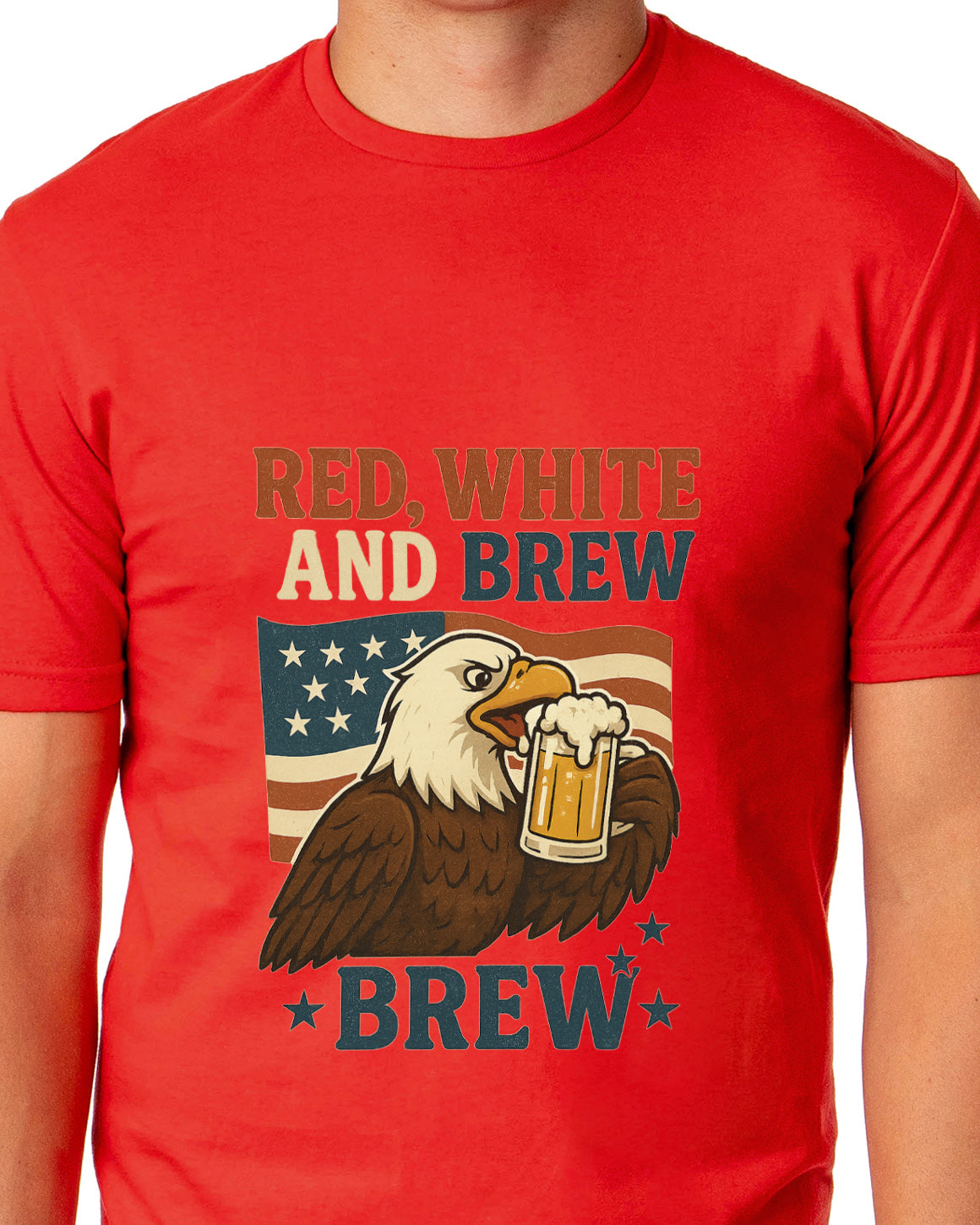 Men's Red White and Brew 4th of July America Adult T-Shirt