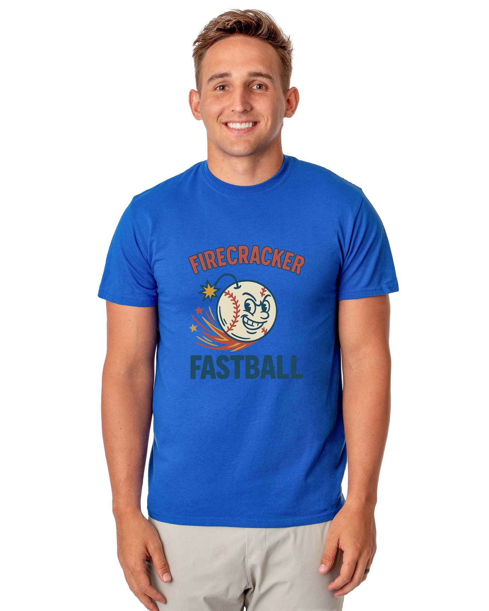 American Baseball T-Shirt Men's Firecracker Fastball USA Pastime Adult Tee
