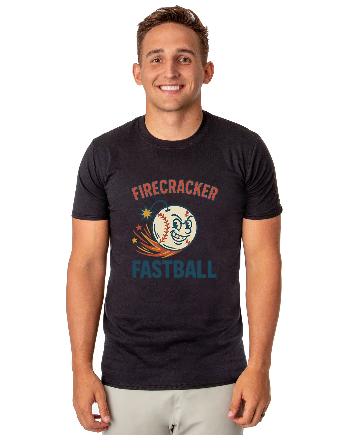 American Baseball T-Shirt Men's Firecracker Fastball USA Pastime Adult Tee