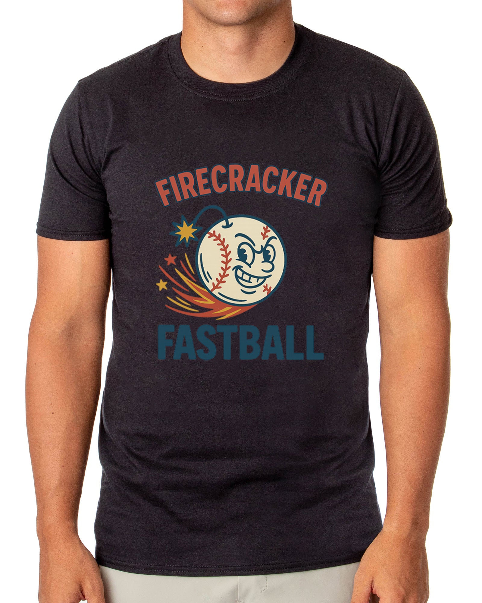 American Baseball T-Shirt Men's Firecracker Fastball USA Pastime Adult Tee