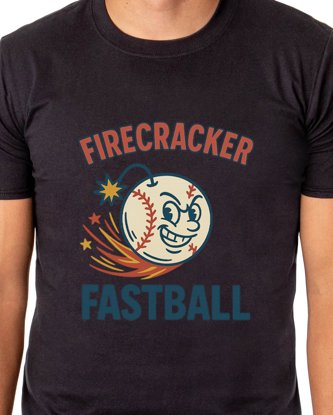 American Baseball T-Shirt Men's Firecracker Fastball USA Pastime Adult Tee