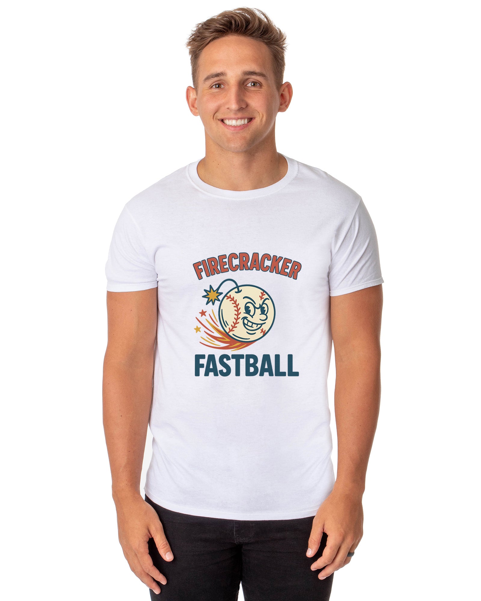 American Baseball T-Shirt Men's Firecracker Fastball USA Pastime Adult Tee