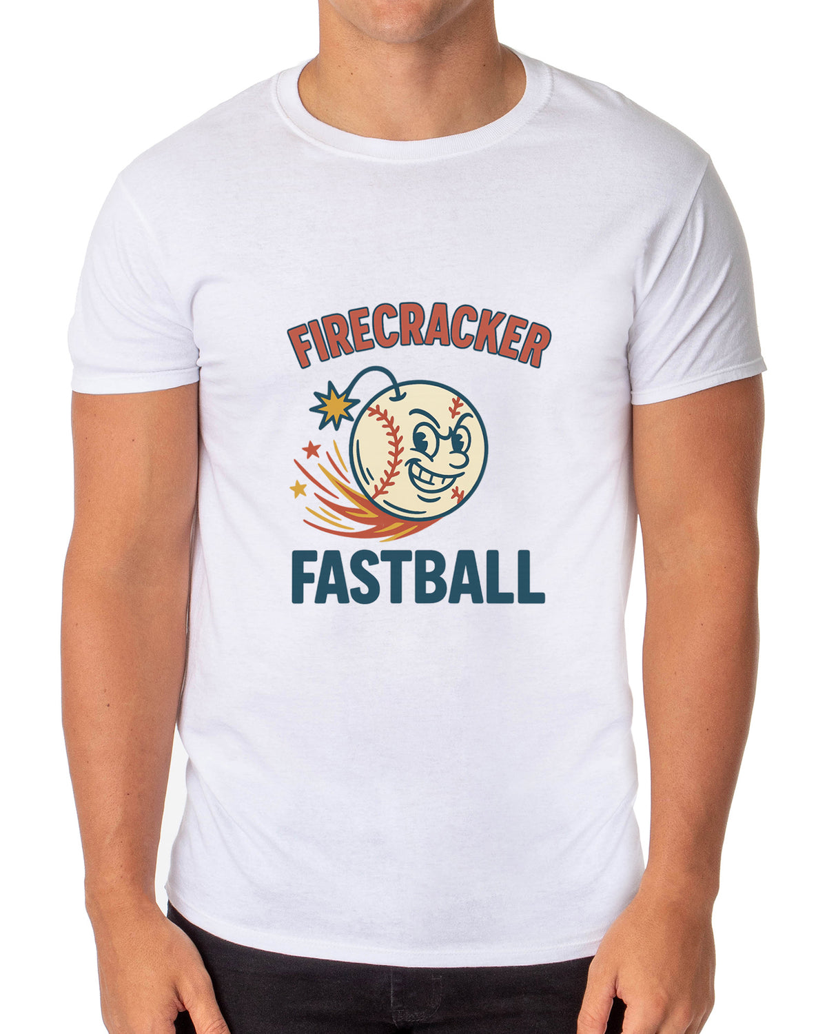American Baseball T-Shirt Men's Firecracker Fastball USA Pastime Adult Tee