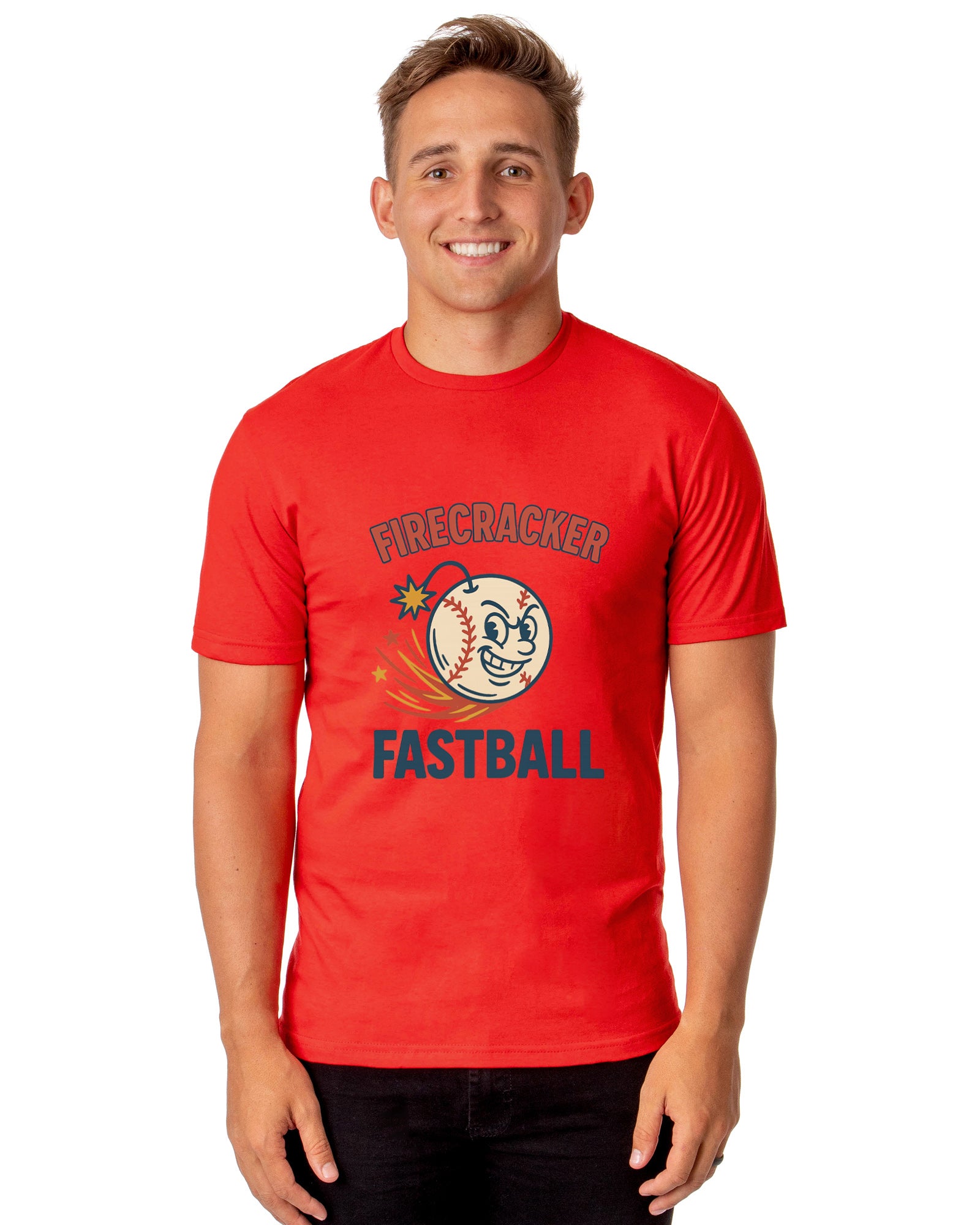 American Baseball T-Shirt Men's Firecracker Fastball USA Pastime Adult Tee