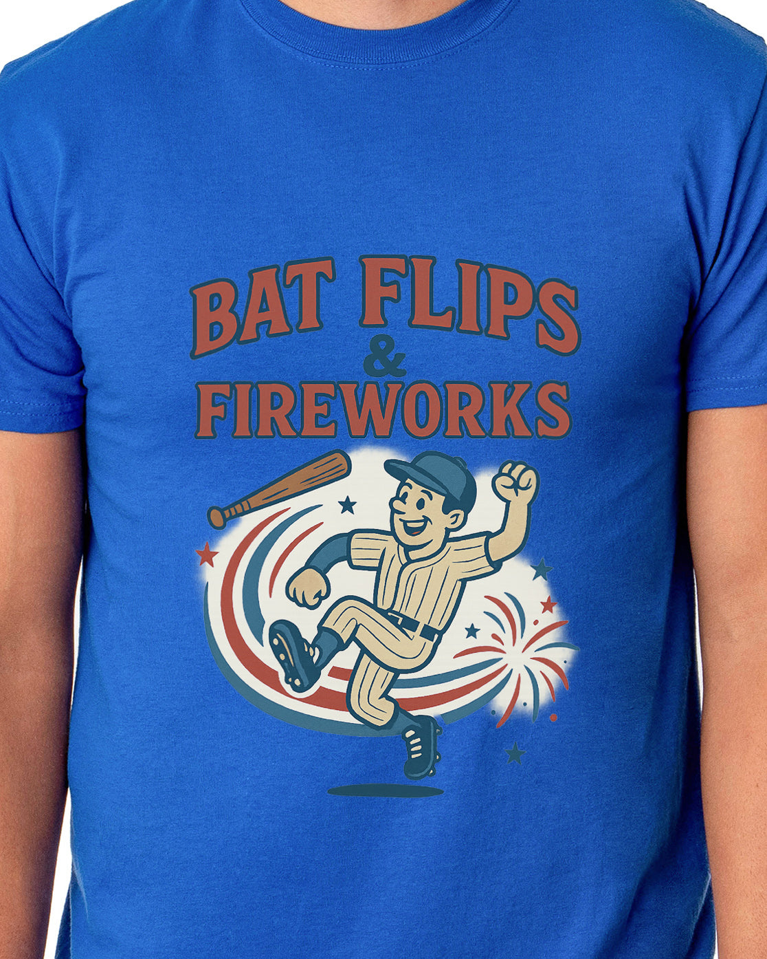 Baseball American Pastime T-Shirt Men's Bat Flips and Fireworks Patriotic USA Tee