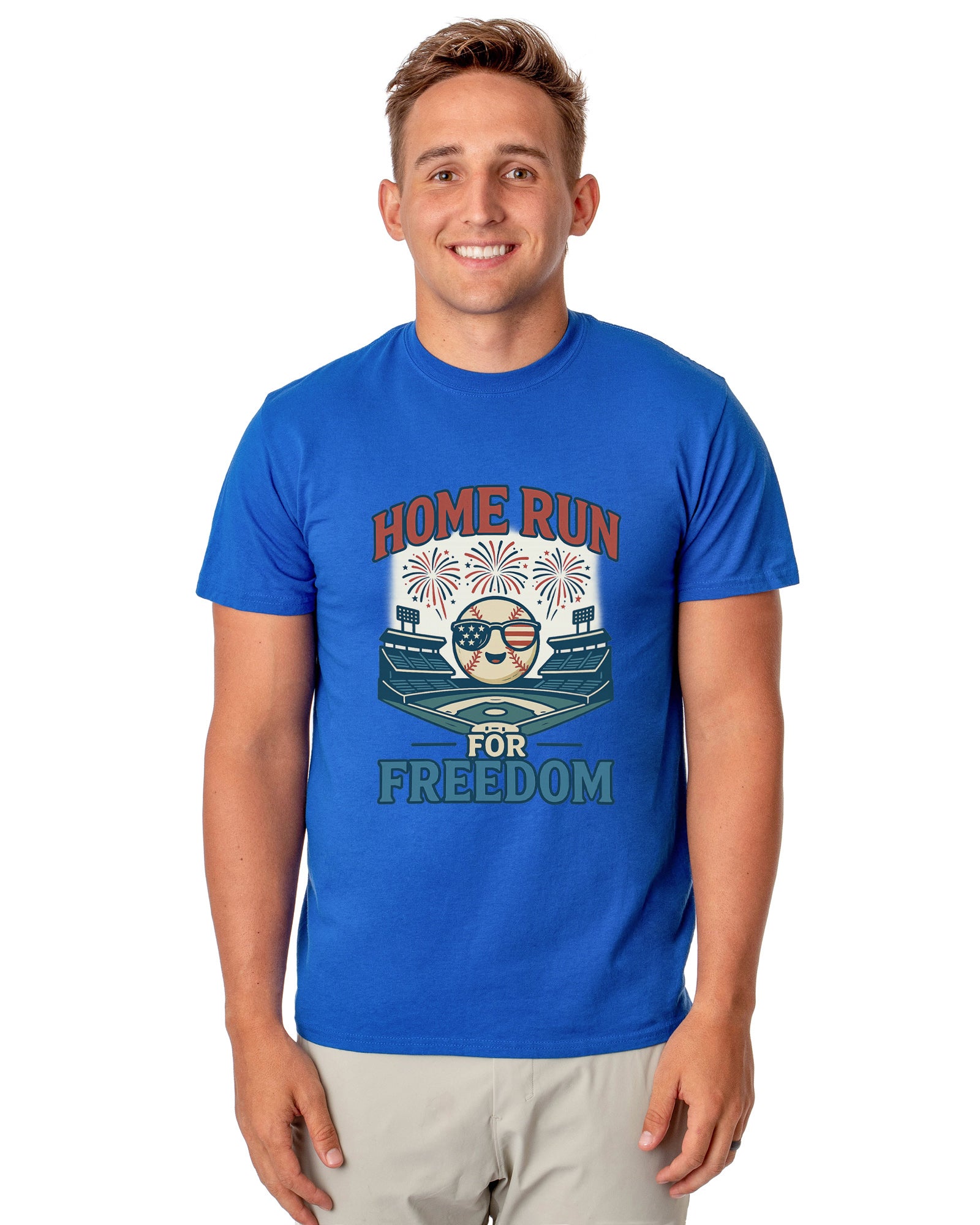 American Inspired Baseball T-Shirt Men's Home Run For Freedom Adult Patriotic Top