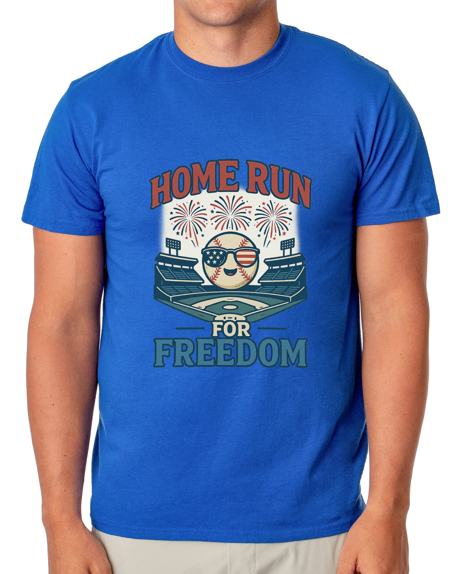 American Inspired Baseball T-Shirt Men's Home Run For Freedom Adult Patriotic Top