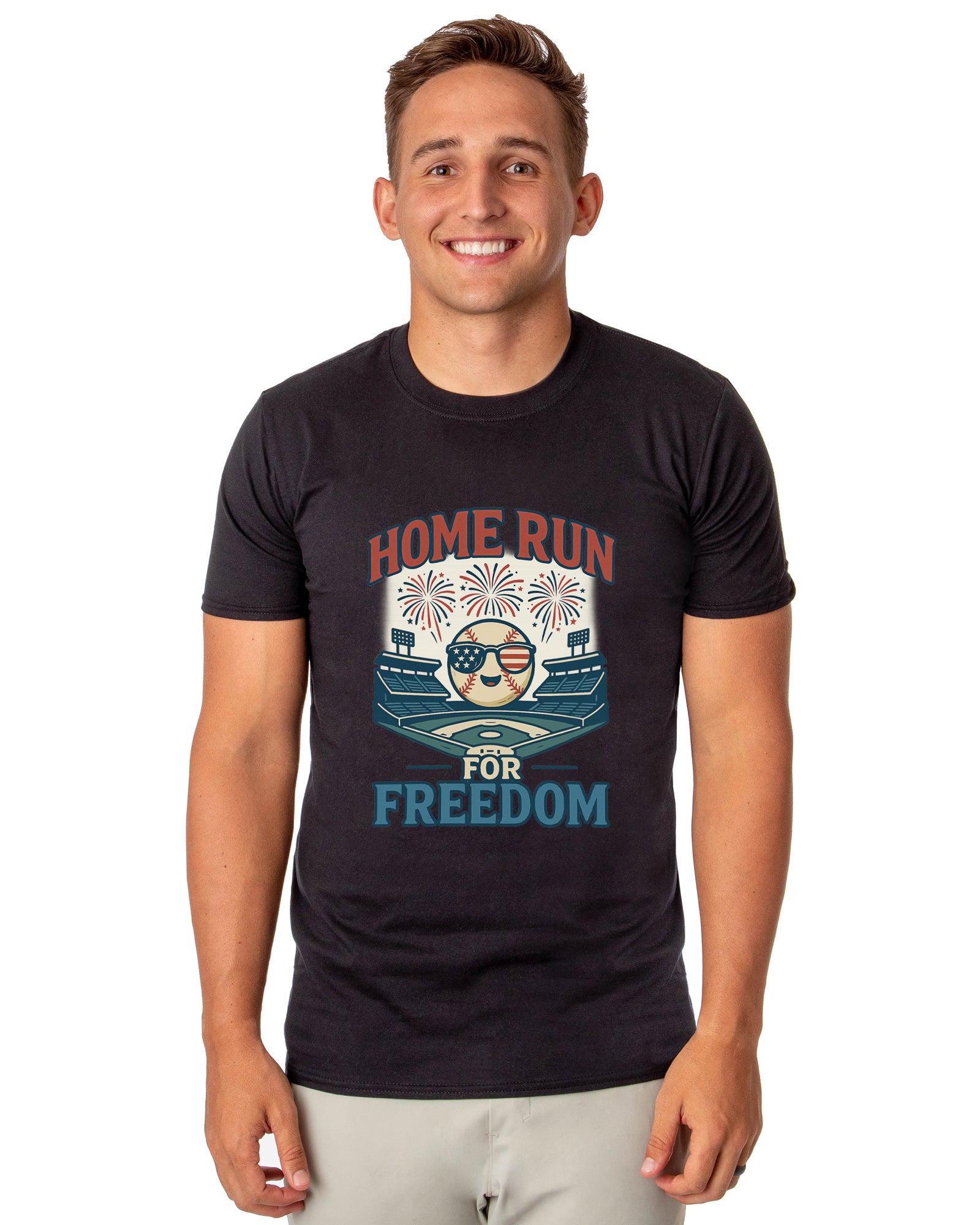 American Inspired Baseball T-Shirt Men's Home Run For Freedom Adult Patriotic Top