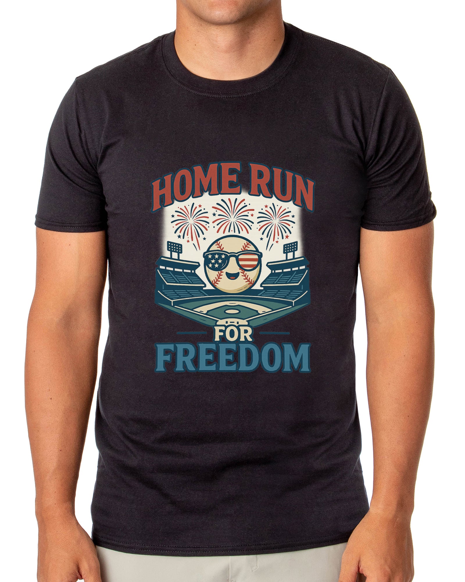 American Inspired Baseball T-Shirt Men's Home Run For Freedom Adult Patriotic Top