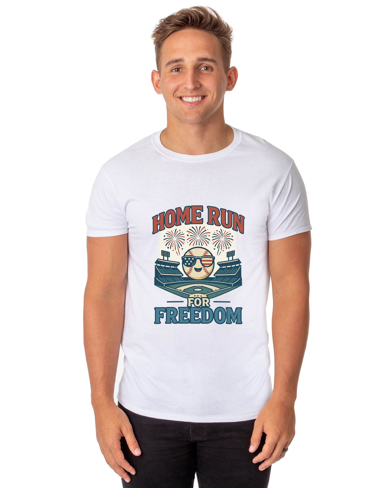 American Inspired Baseball T-Shirt Men's Home Run For Freedom Adult Patriotic Top