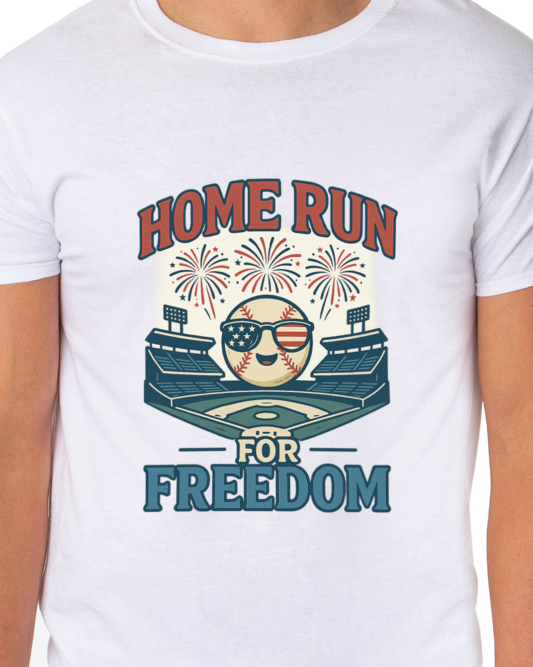 American Inspired Baseball T-Shirt Men's Home Run For Freedom Adult Patriotic Top
