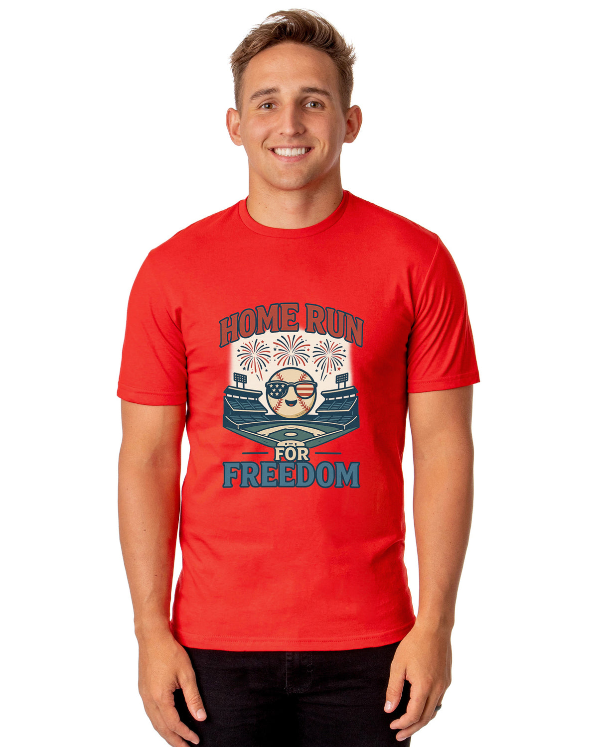 American Inspired Baseball T-Shirt Men's Home Run For Freedom Adult Patriotic Top