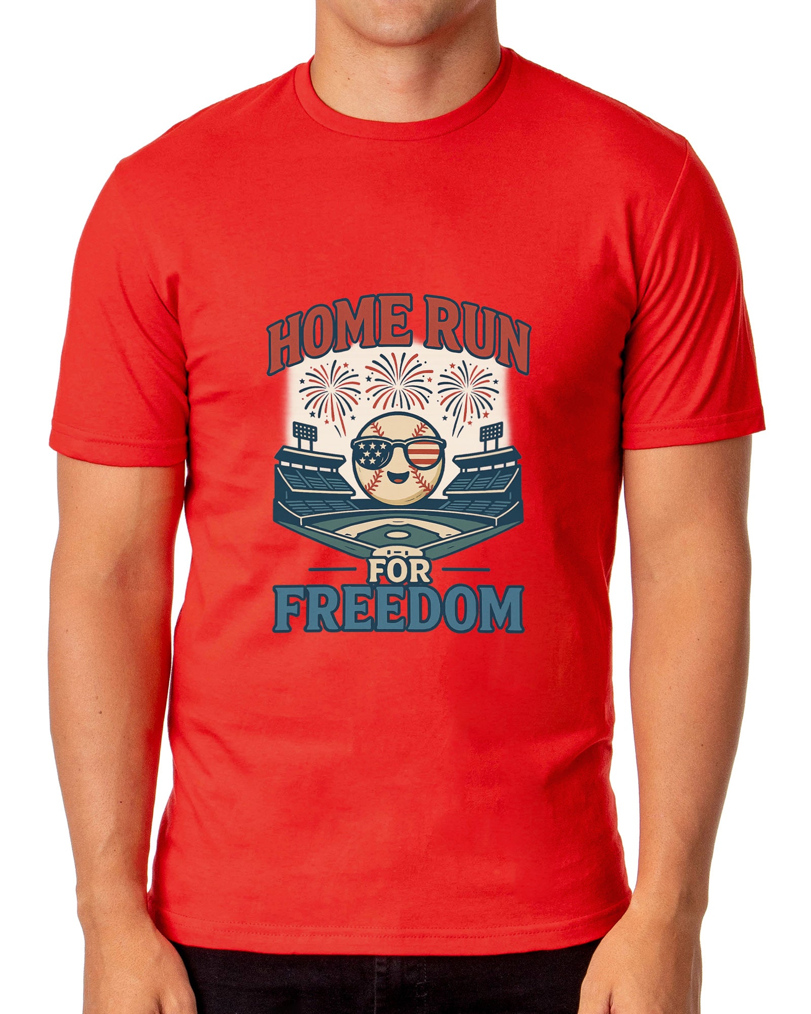American Inspired Baseball T-Shirt Men's Home Run For Freedom Adult Patriotic Top