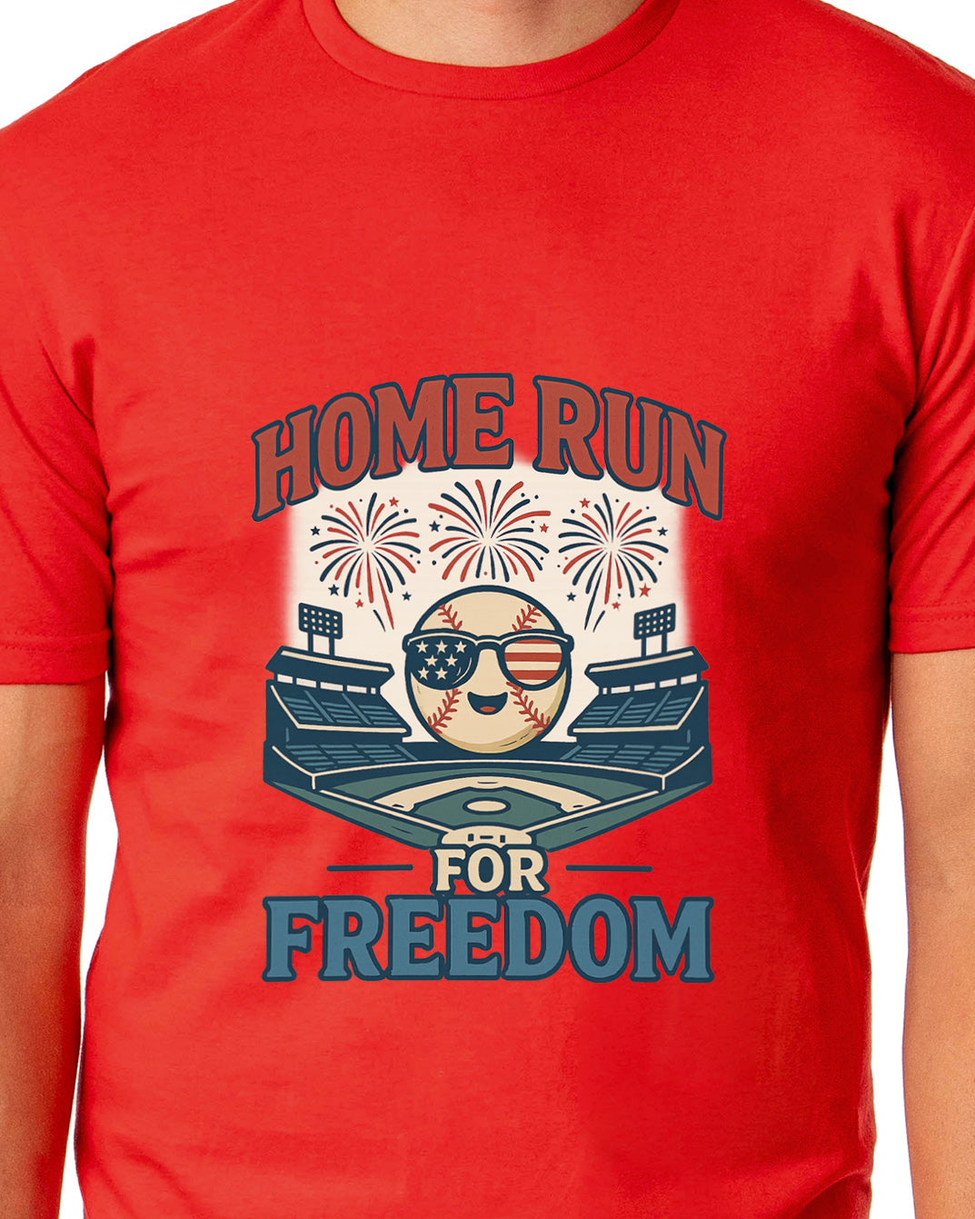 American Inspired Baseball T-Shirt Men's Home Run For Freedom Adult Patriotic Top