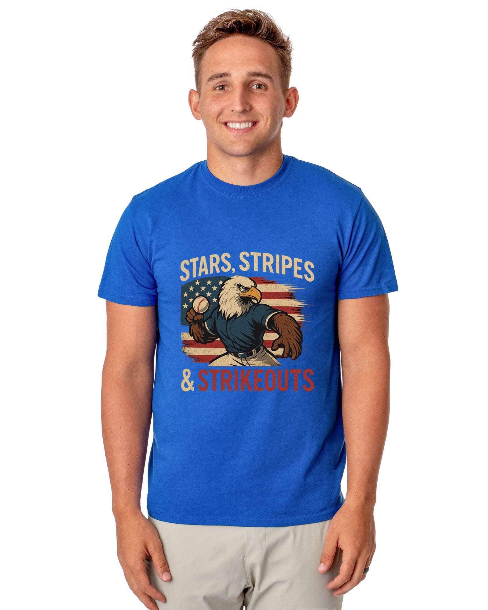 Men's 4th of July Stars Stripes and Strikeouts Patriotic Funny T-Shirt