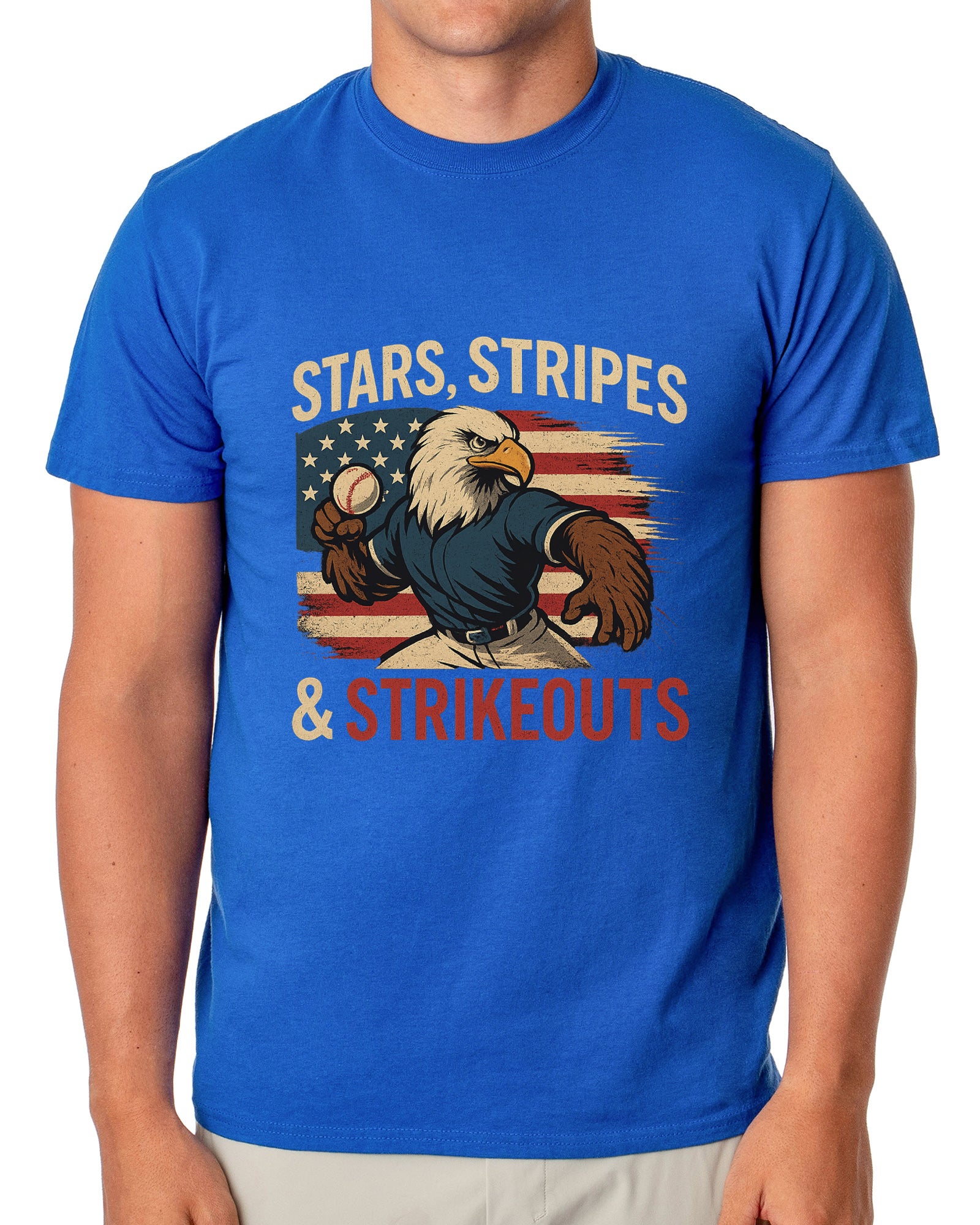 Men's 4th of July Stars Stripes and Strikeouts Patriotic Funny T-Shirt