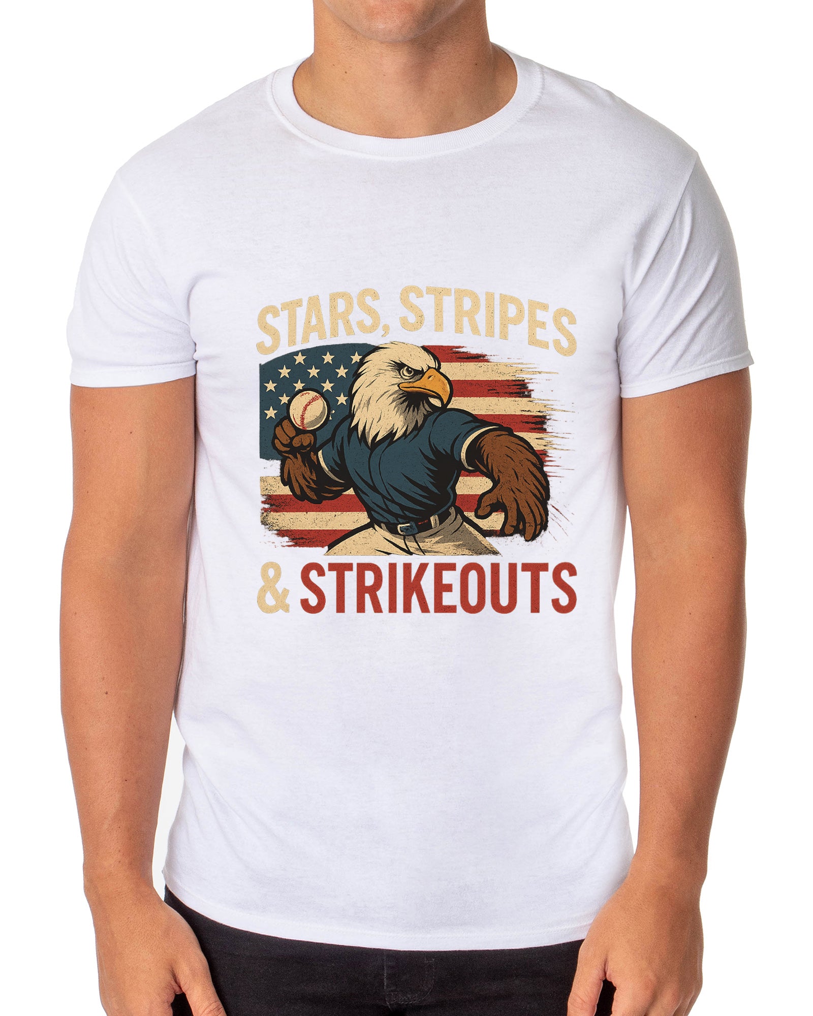 Men's 4th of July Stars Stripes and Strikeouts Patriotic Funny T-Shirt