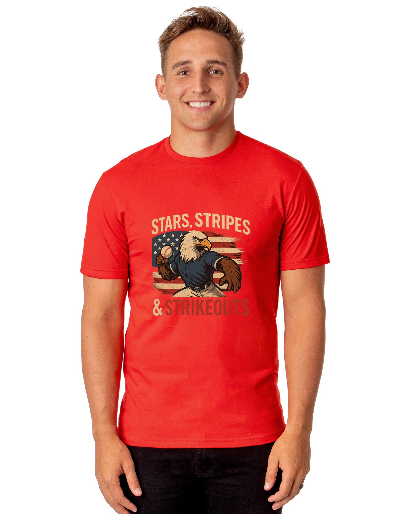 Men's 4th of July Stars Stripes and Strikeouts Patriotic Funny T-Shirt