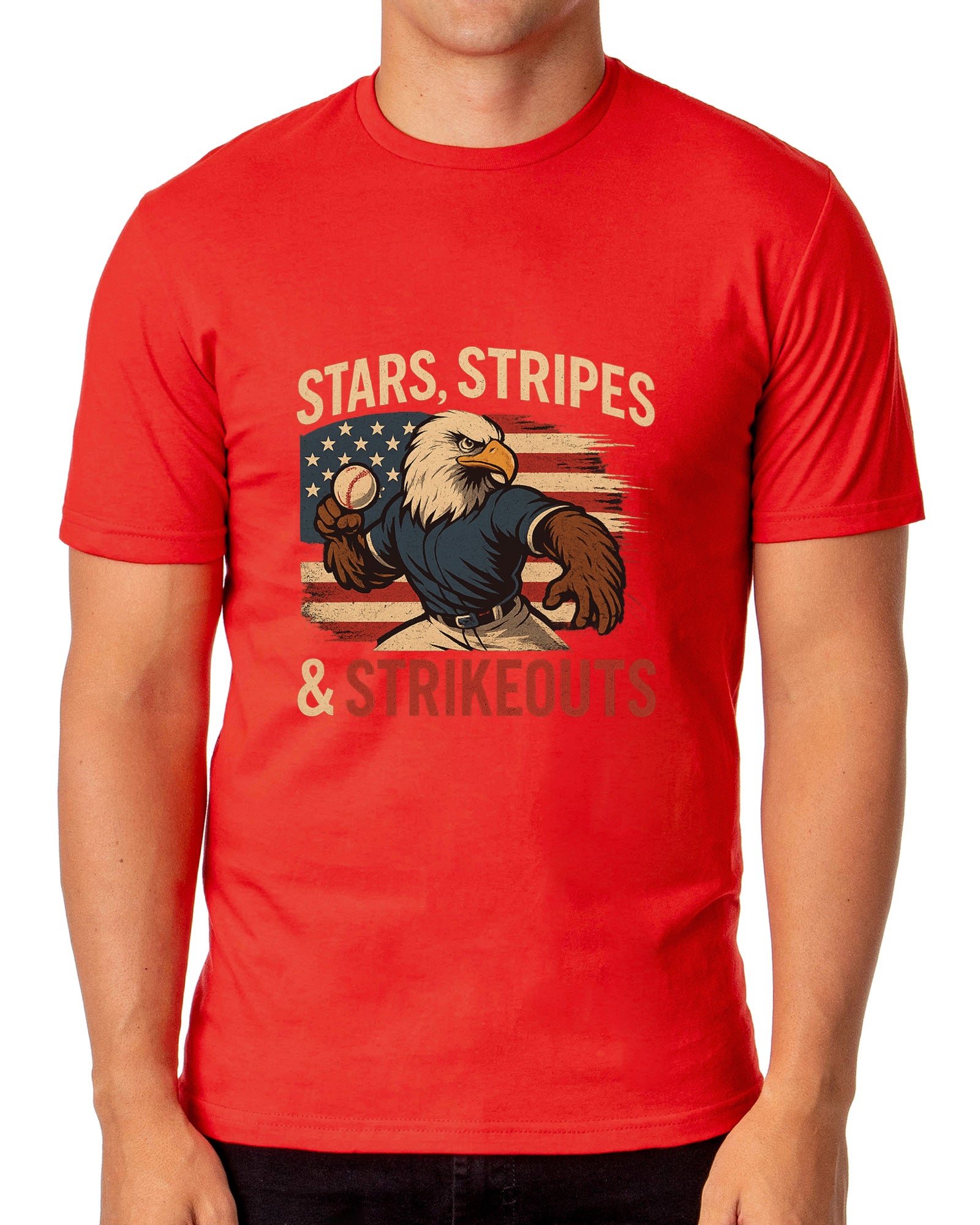 Men's 4th of July Stars Stripes and Strikeouts Patriotic Funny T-Shirt