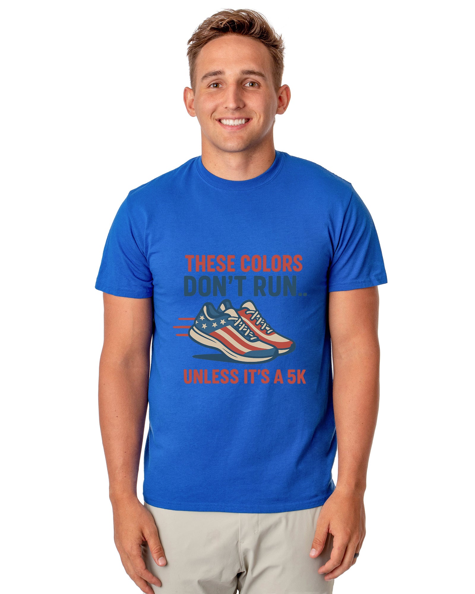 Men's 4th These Colors Don't Run Unless It's A 5K Patriotic Funny T-Shirt For Adults