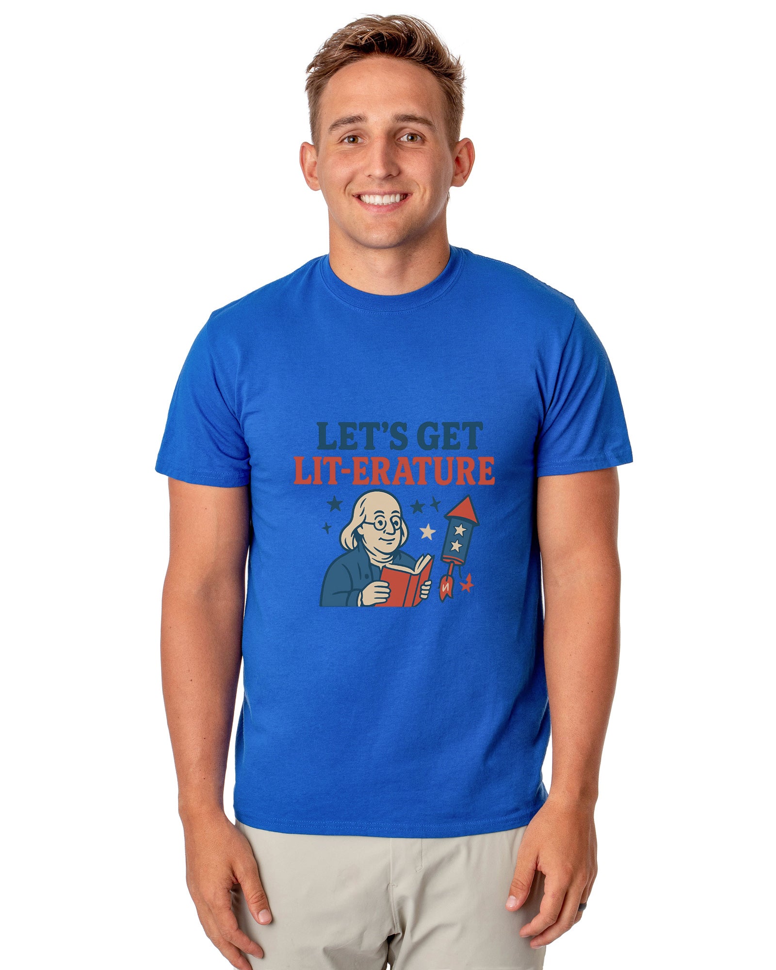 Men's 4th of July Let's Get Lit- Erature America Patriotic Funny T-Shirt