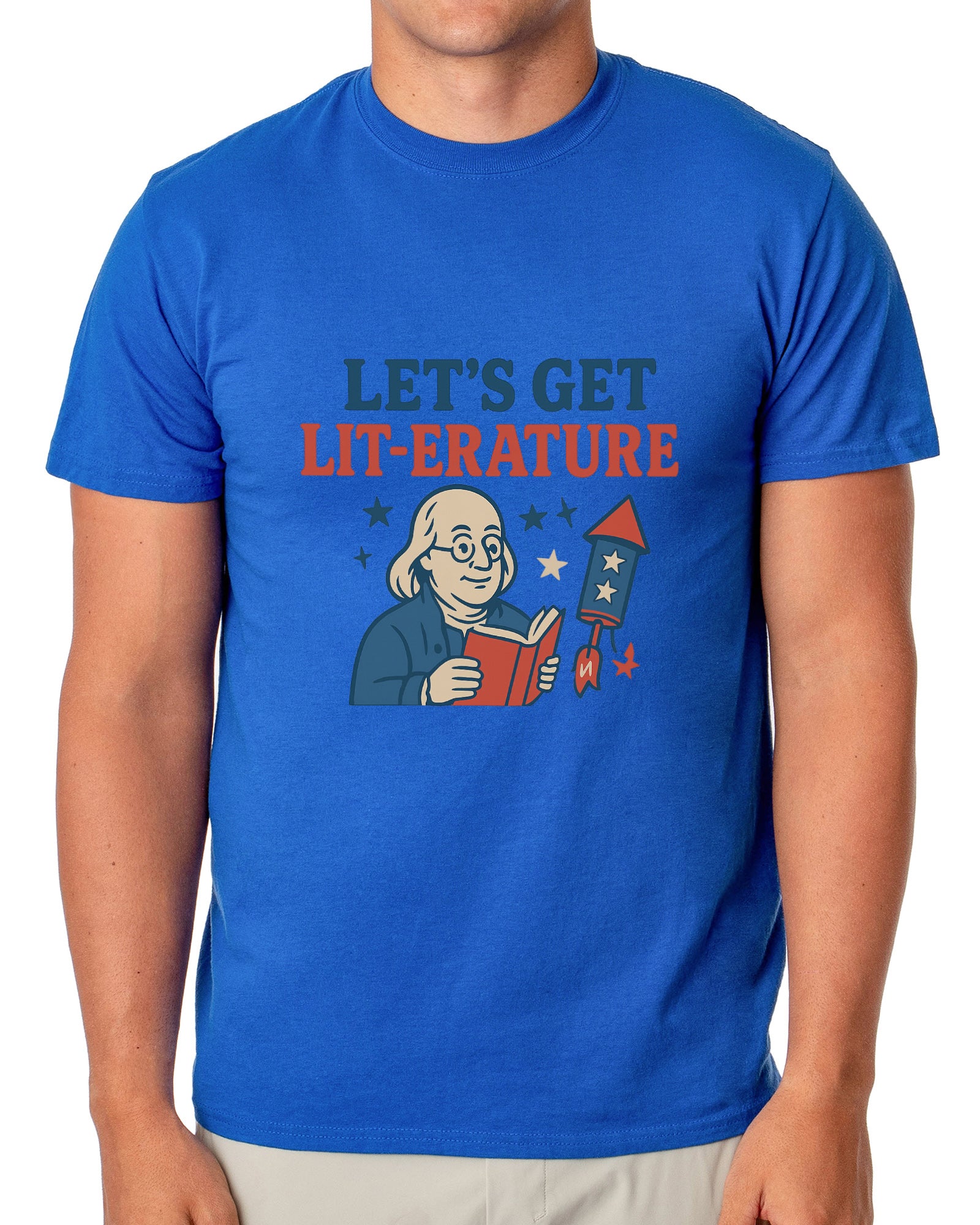 Men's 4th of July Let's Get Lit- Erature America Patriotic Funny T-Shirt