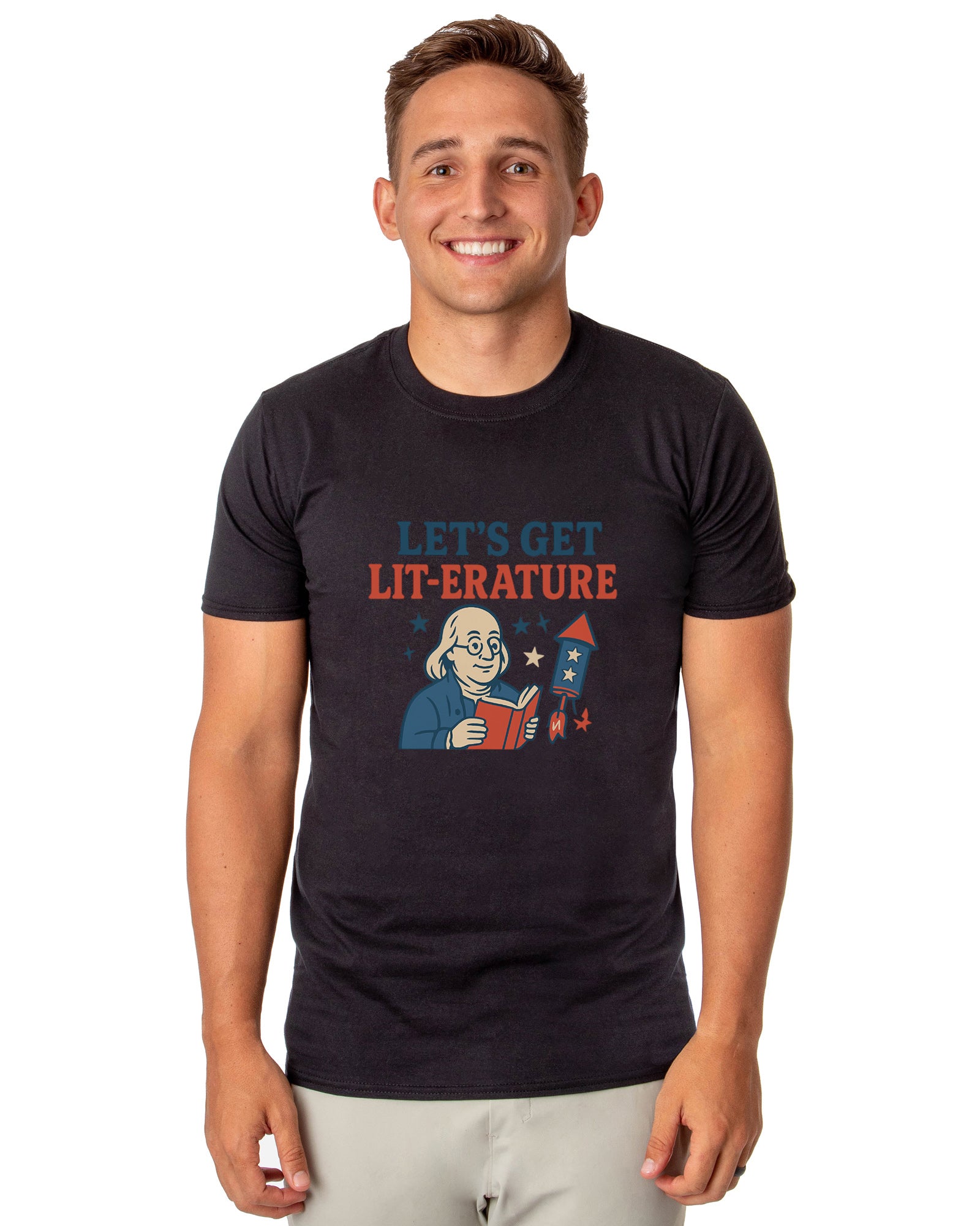 Men's 4th of July Let's Get Lit- Erature America Patriotic Funny T-Shirt
