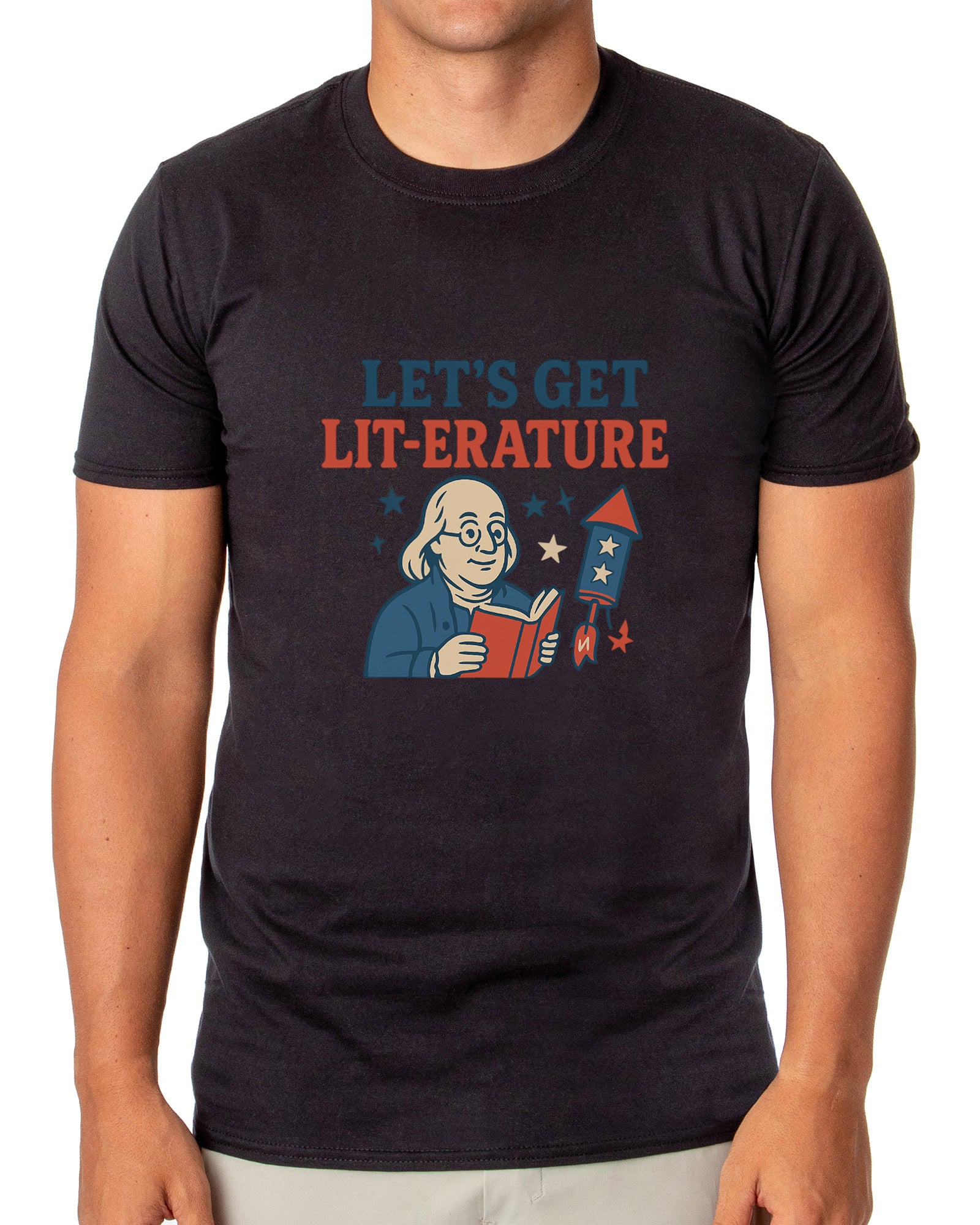 Men's 4th of July Let's Get Lit- Erature America Patriotic Funny T-Shirt