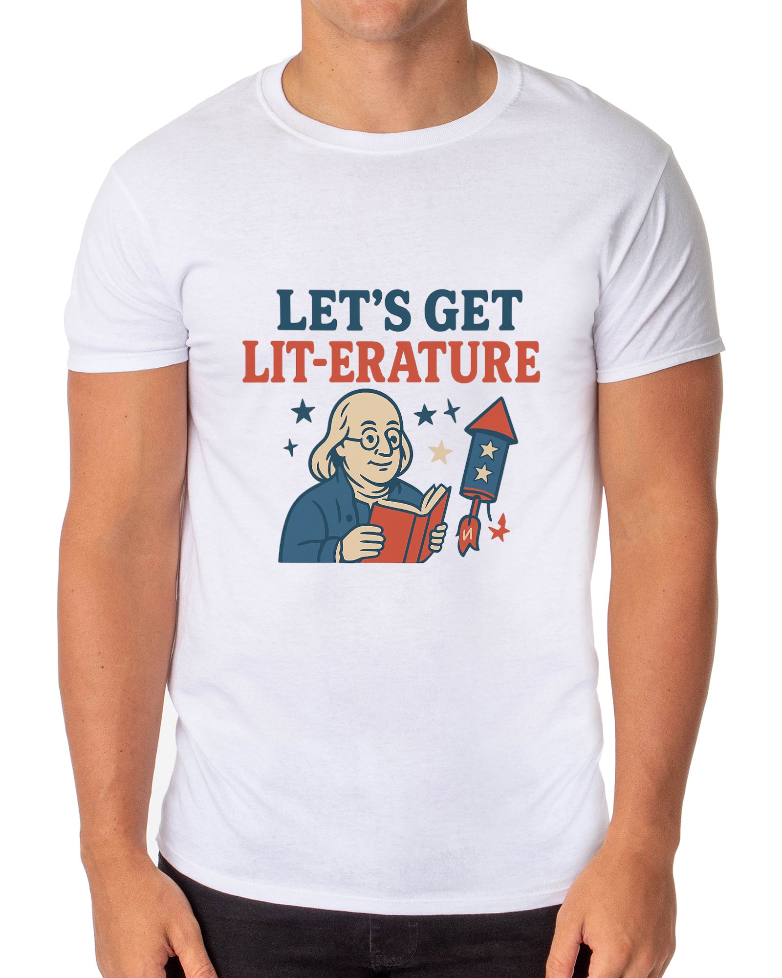 Men's 4th of July Let's Get Lit- Erature America Patriotic Funny T-Shirt