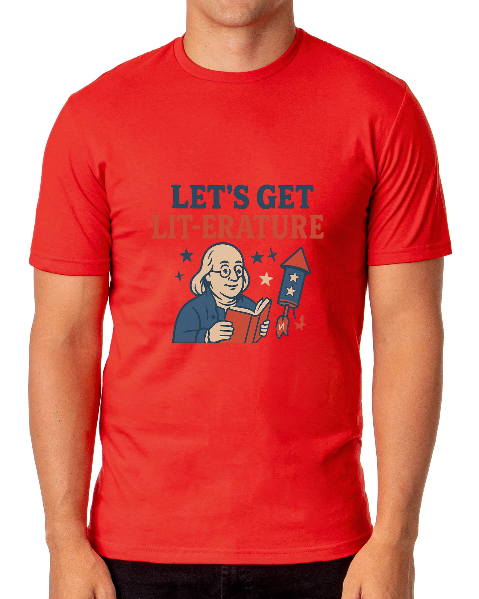 Men's 4th of July Let's Get Lit- Erature America Patriotic Funny T-Shirt