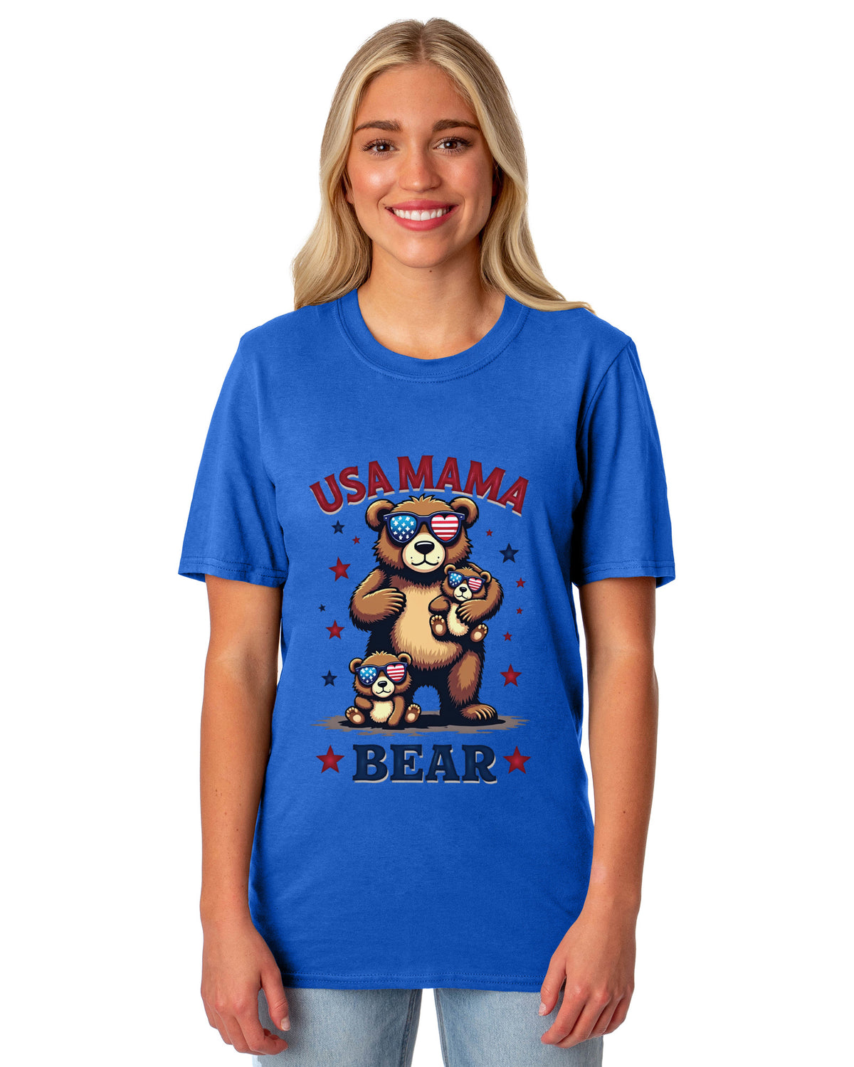 Mama Bear USA Women's 4th Of July Crewneck Short-Sleeve T-Shirt