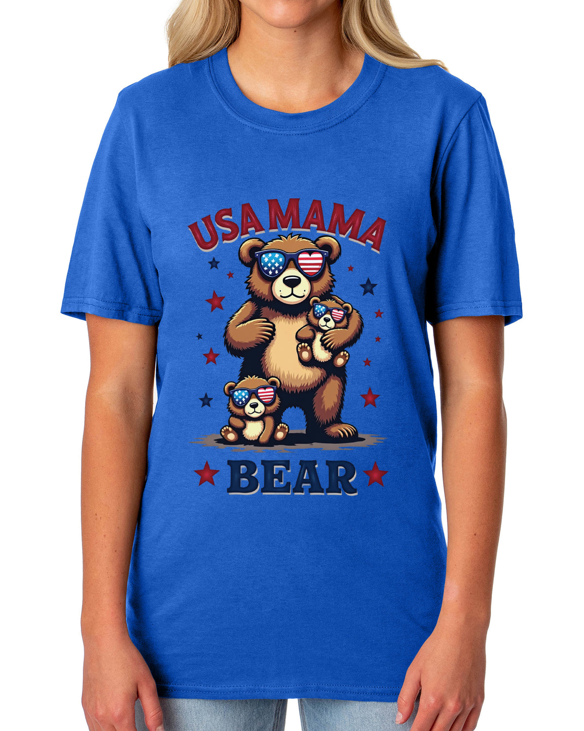 Mama Bear USA Women's 4th Of July Crewneck Short-Sleeve T-Shirt