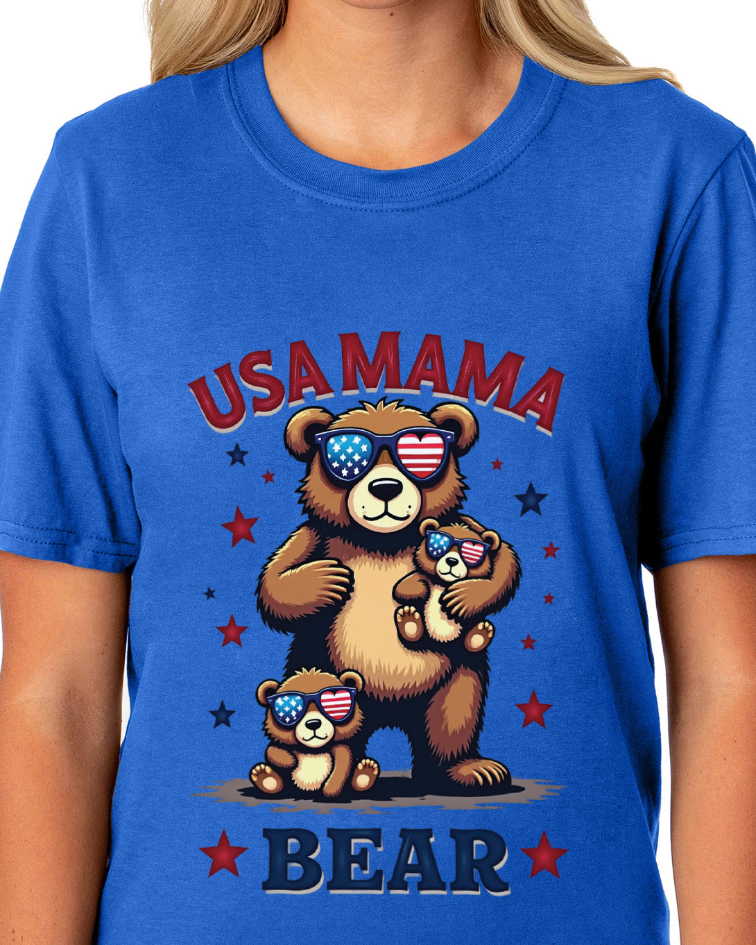 Mama Bear USA Women's 4th Of July Crewneck Short-Sleeve T-Shirt