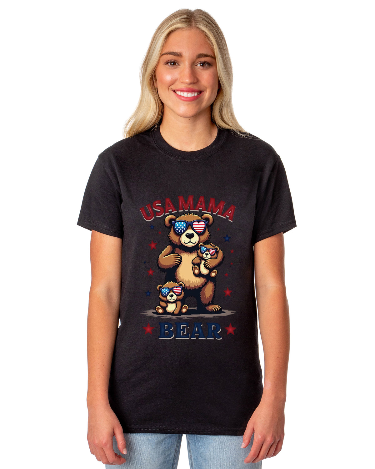Mama Bear USA Women's 4th Of July Crewneck Short-Sleeve T-Shirt
