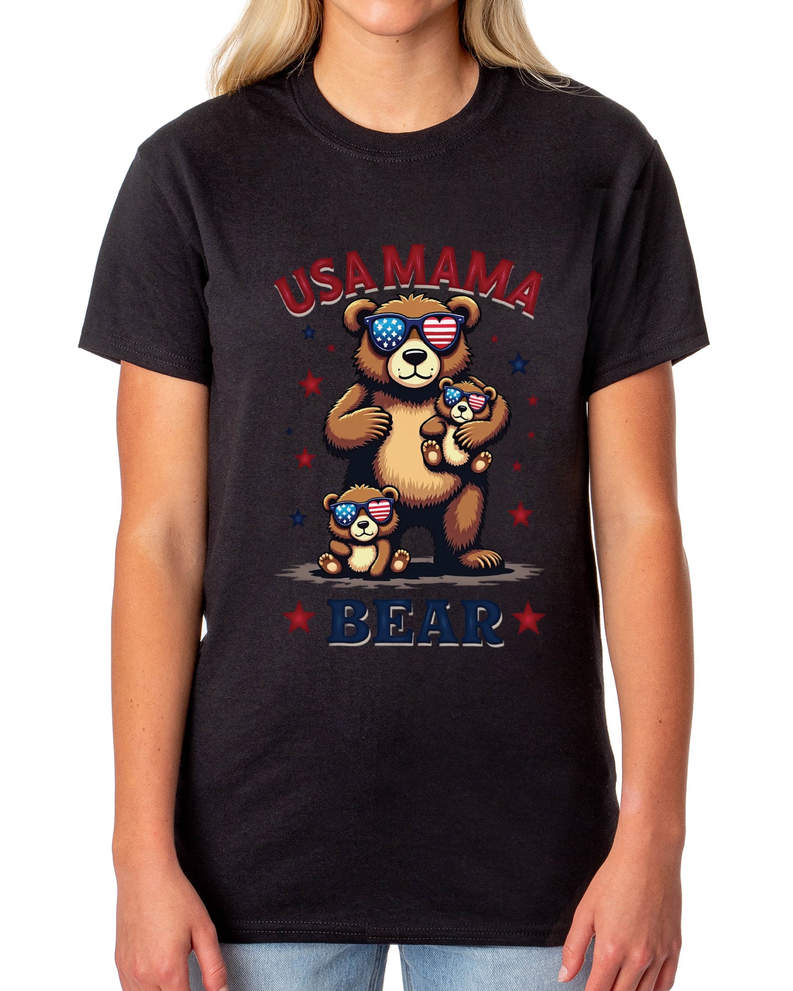Mama Bear USA Women's 4th Of July Crewneck Short-Sleeve T-Shirt