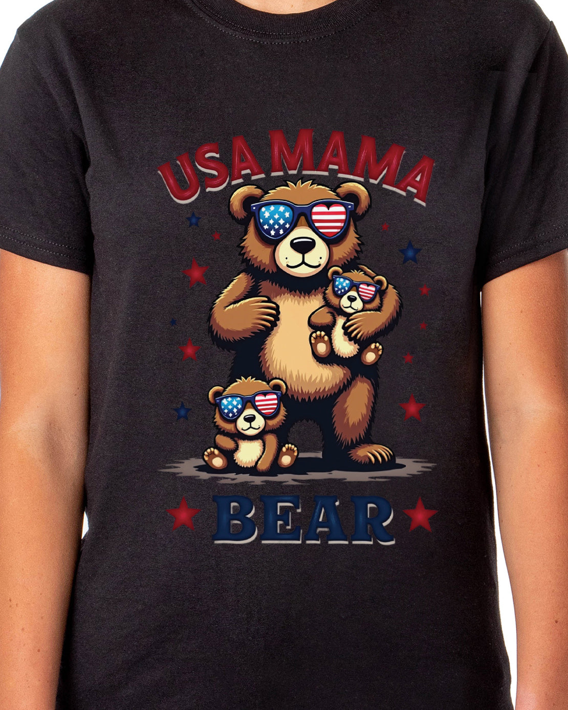 Mama Bear USA Women's 4th Of July Crewneck Short-Sleeve T-Shirt