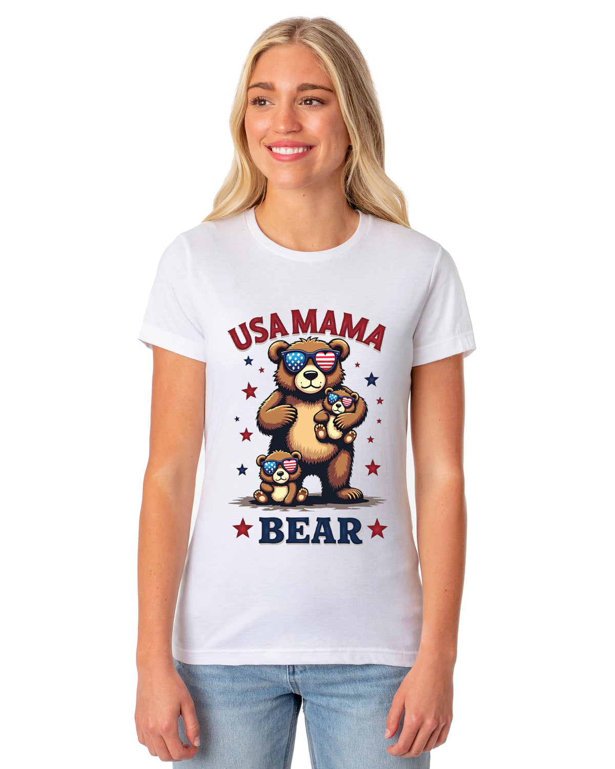 Mama Bear USA Women's 4th Of July Crewneck Short-Sleeve T-Shirt