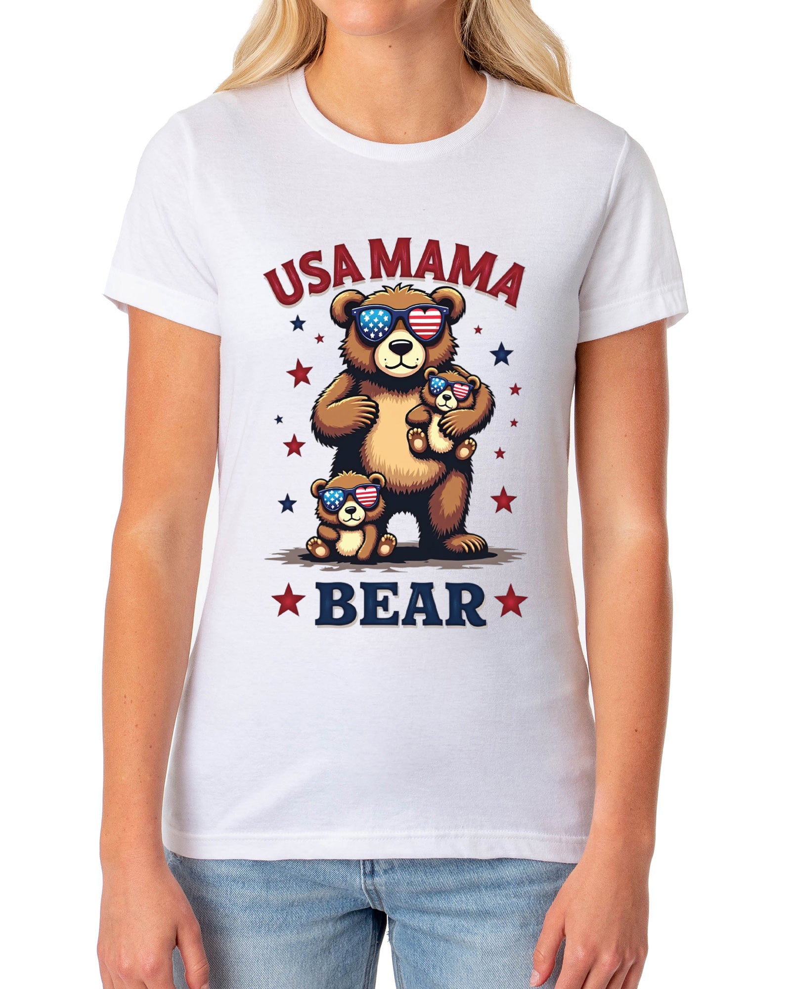 Mama Bear USA Women's 4th Of July Crewneck Short-Sleeve T-Shirt